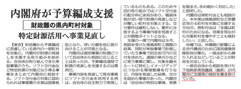 財政基盤の脆弱な沖縄の市町村のために